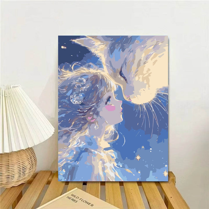 Whimsical Fantasy Cat and Girl Wall Art Kalsten