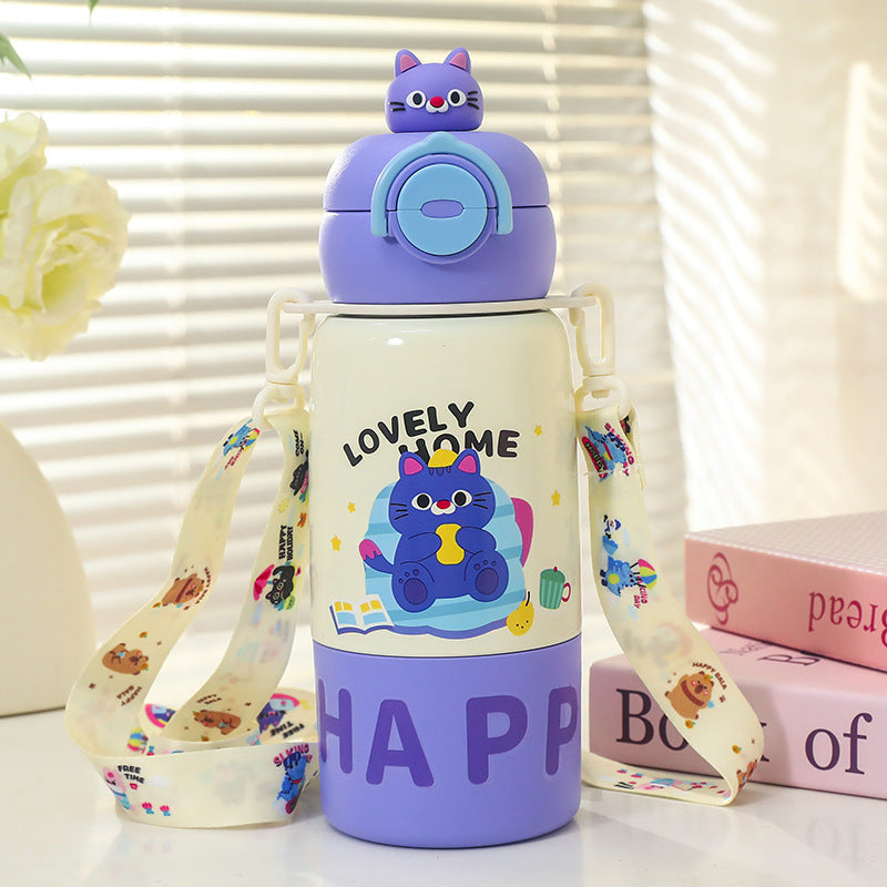 Women's insulated drink bottle with practical carrying strap and cute cat design Kalsten