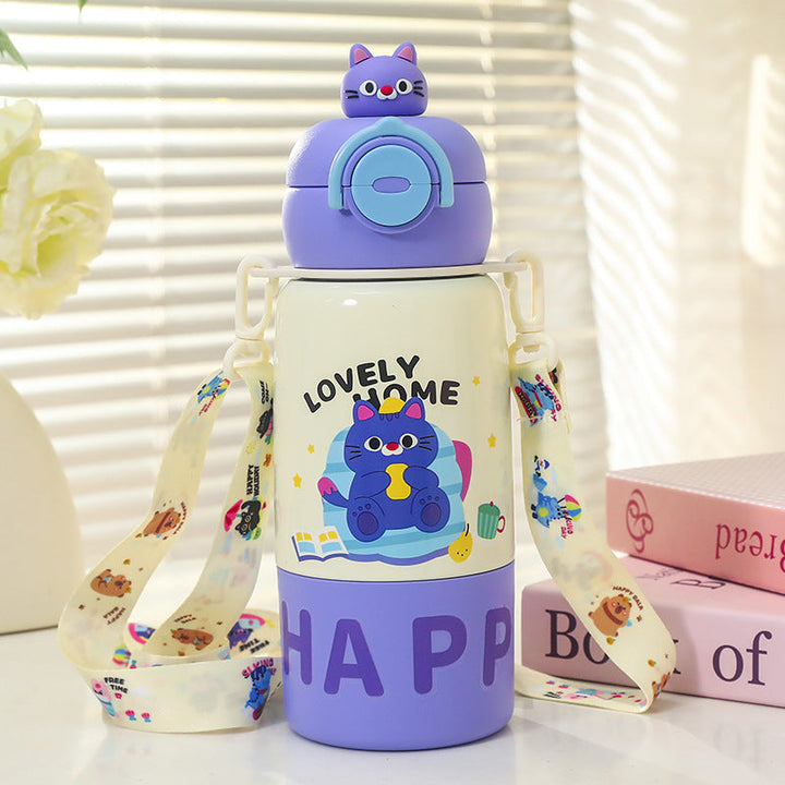 Women's insulated drink bottle with practical carrying strap and cute cat design Kalsten