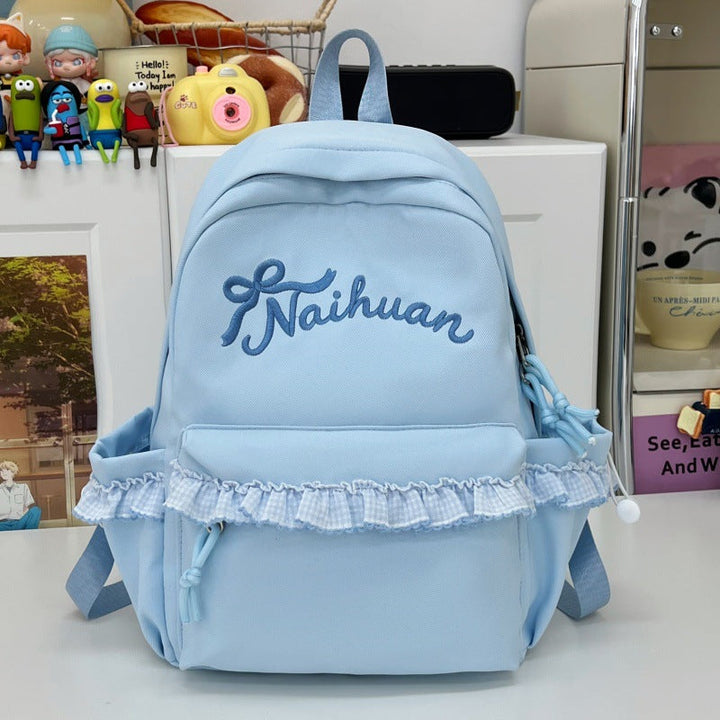 Cute Embroidered Ruffled School Backpack