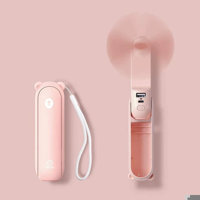 Unisex one-size foldable rechargeable hand fan with integrated power bank and dual USB charging ports Kalsten