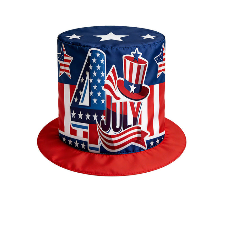 Unisex nan large cylinder party hat made of satin with star applications and stiff brim Kalsten