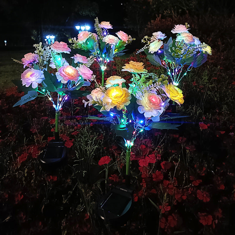 Realistic Artificial Peony Bouquet Solar Garden Stake With Dusk-To-Dawn LED And Adjustable Stem Kalsten