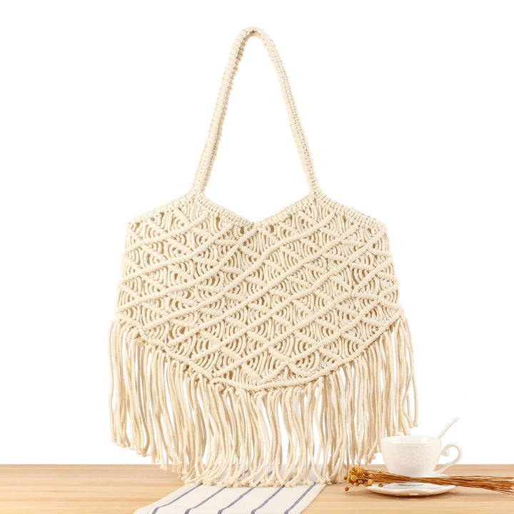 Macrame Tote Bag with Fringed Bottom Kalsten