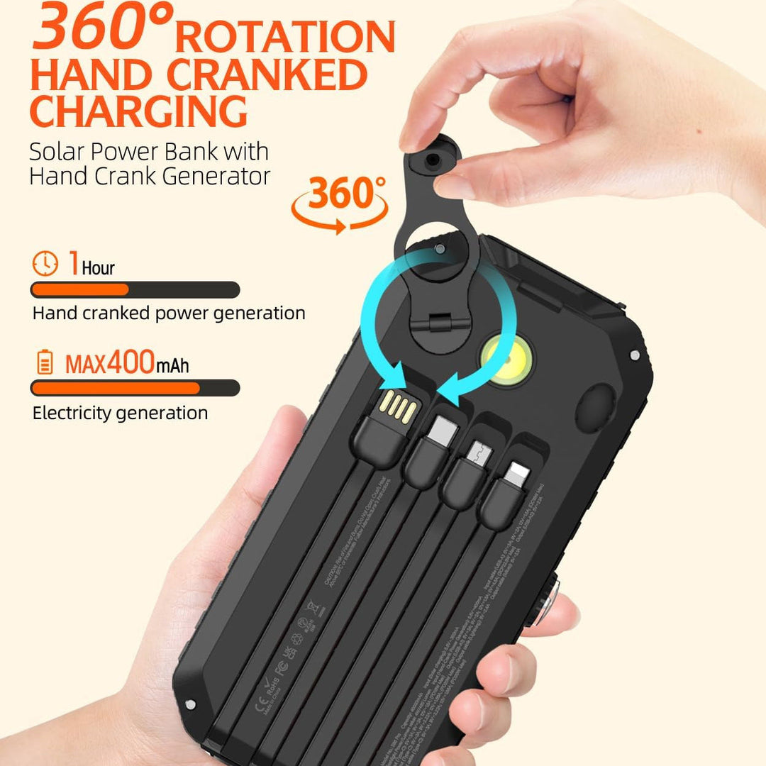 Solar Power Bank with Integrated Charging Cables and LED Flashlight Kalsten