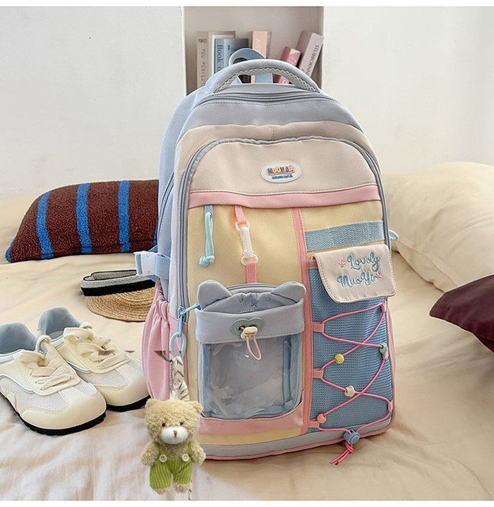 Color-Blocked Multi-Pocket School Backpack