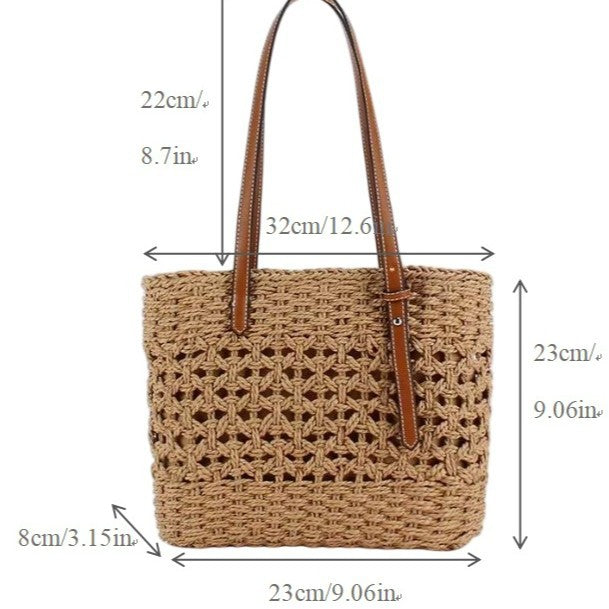 Handbag Made of Natural Macrame with Vegan Leather Handles Kalsten