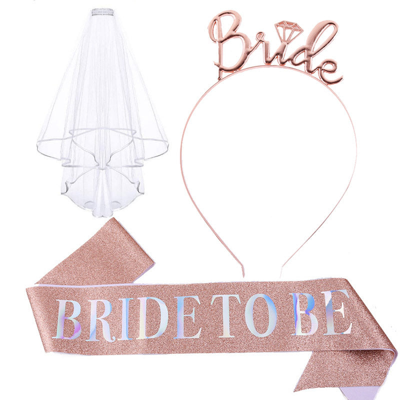 Women's bridal accessories set with shimmering veil and personalized sash Kalsten