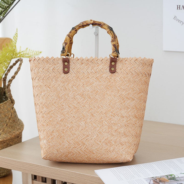 Bamboo Handle Bag Made of Braided Material Kalsten