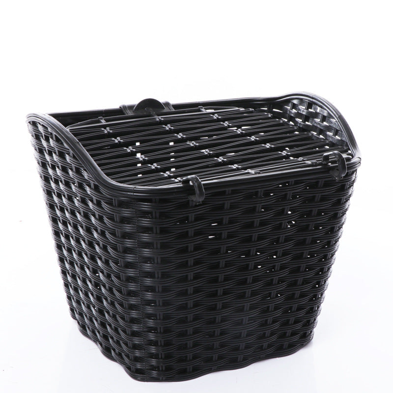 woven front bicycle basket with hinged lid and universal handlebar mount Kalsten
