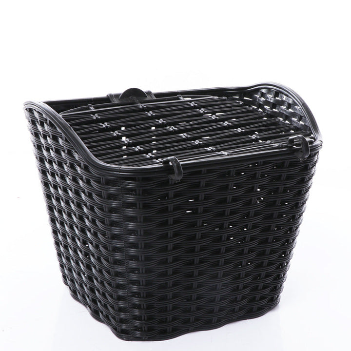 woven front bicycle basket with hinged lid and universal handlebar mount Kalsten