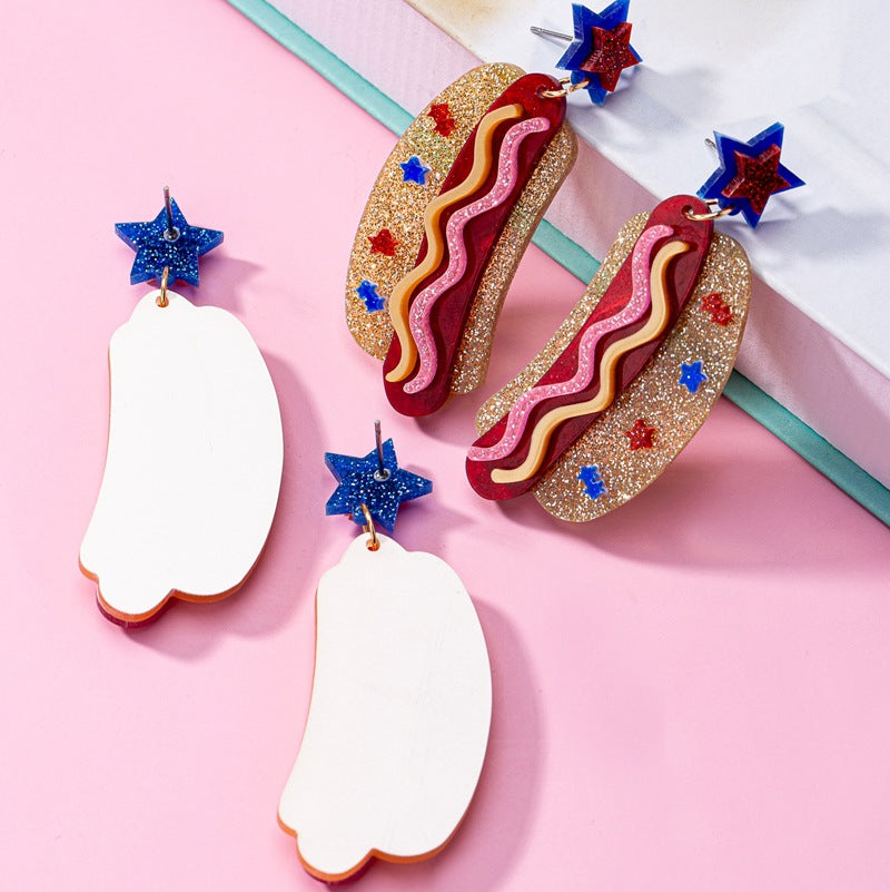 Women's nan novelty glitter hot dog dangle earrings with star stud Kalsten