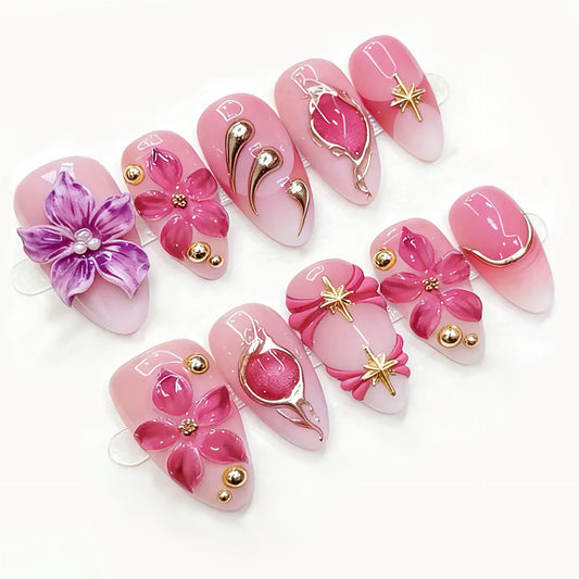 Floral 3D Press-On Nail Art Set Acalora