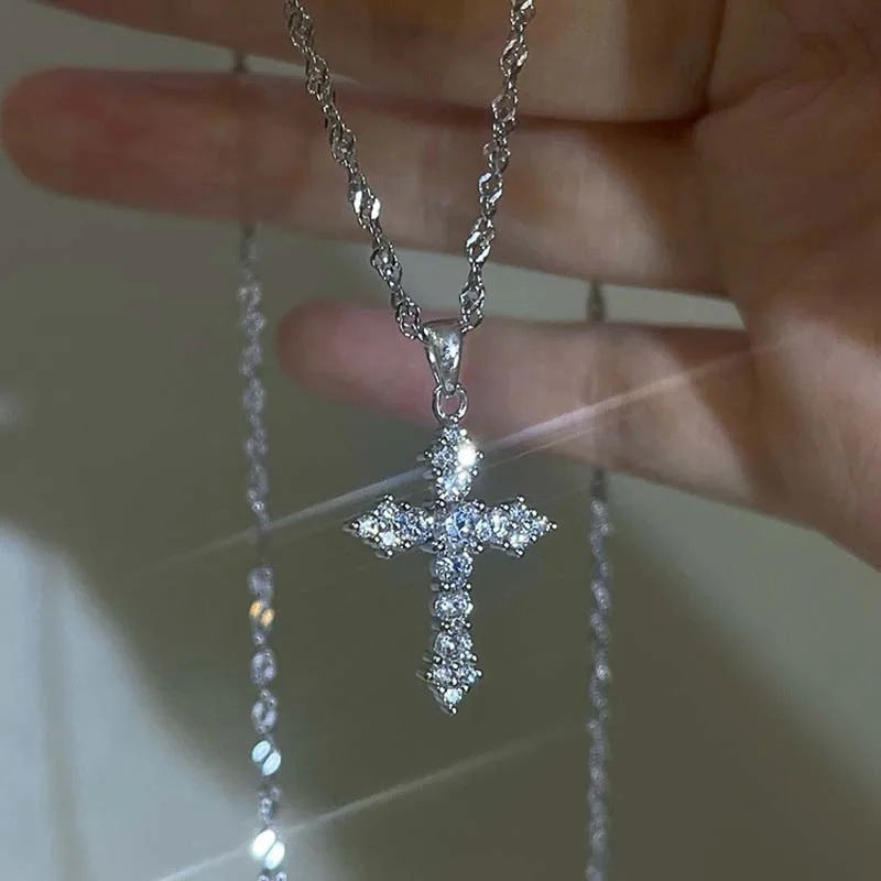 Cross pendant necklace with sparkling zirconia stones Kalsten