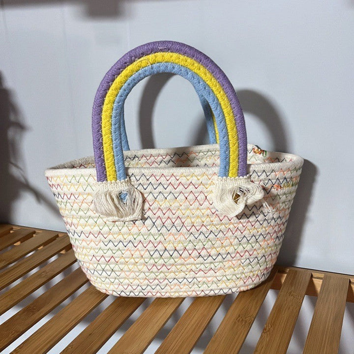 Women's handmade basket bag with color-coordinated handle accents Kalsten