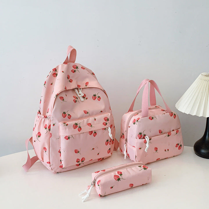 Backpack set with cheerful strawberry pattern and practical compartments Kalsten