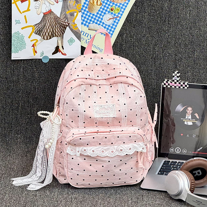 Charming Polka Dot Lace-Trimmed School Backpack