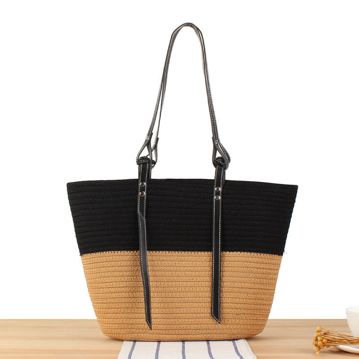 Braided beach bag with elegant faux leather handles Kalsten