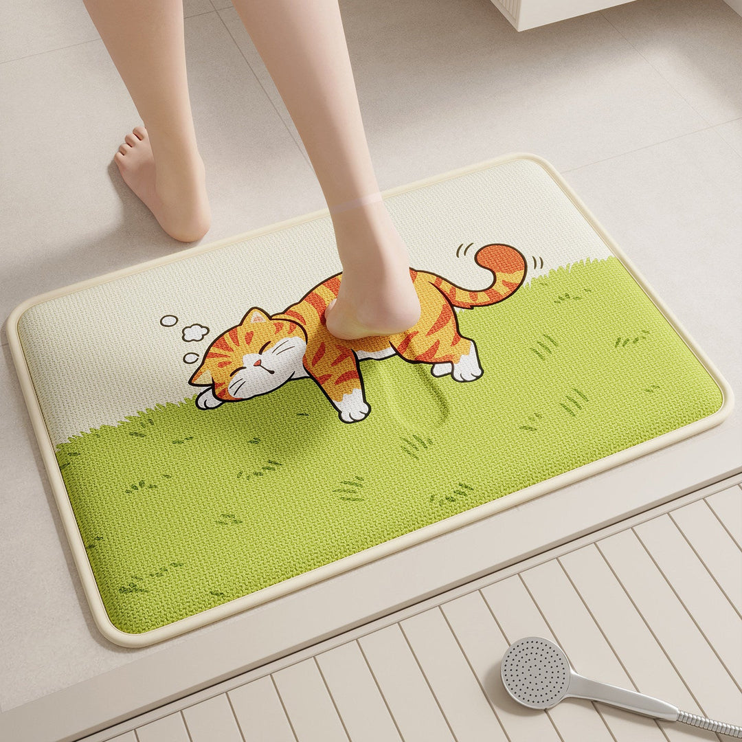 Soft Cartoon Cat-Themed Bath Mat