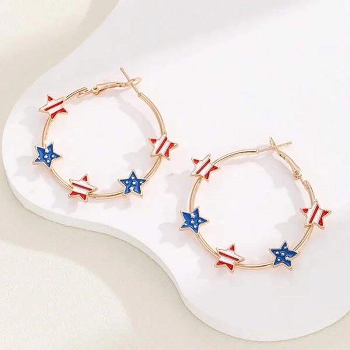 Women's nan patriotic enamel star charm gold-plated hoop earrings Kalsten