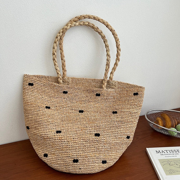 Handcrafted straw bag with geometric pattern Kalsten