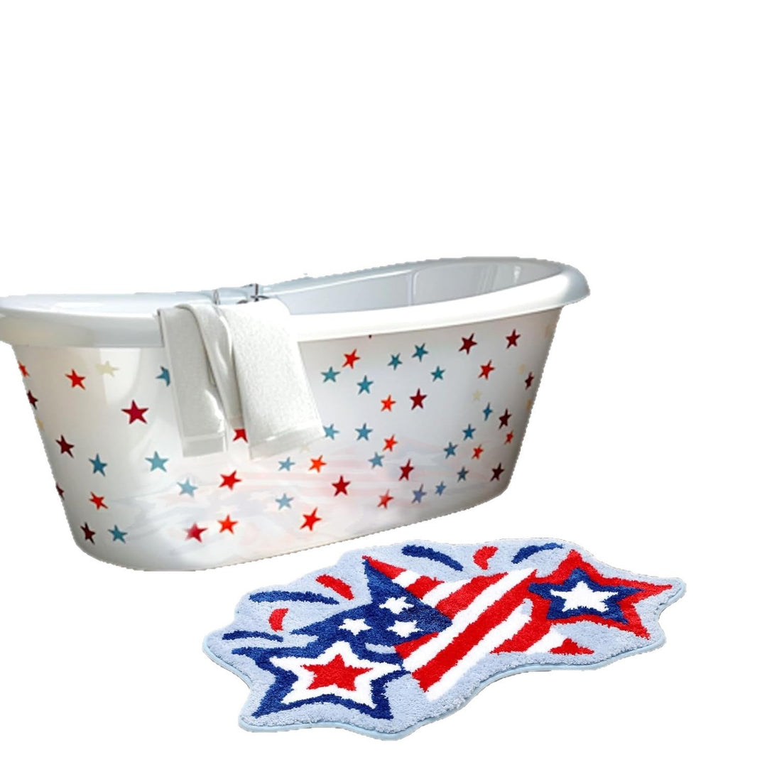 Semi-Circular Tufted Chenille Non-Slip Bathroom Mat With Star Stripe Pattern