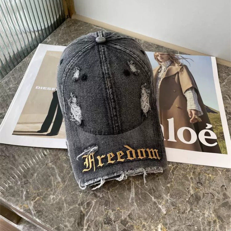 Women's Distressed Freedom Embroidered Baseball Cap Kalsten