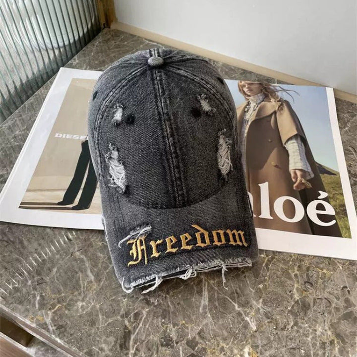 Women's Distressed Freedom Embroidered Baseball Cap Kalsten
