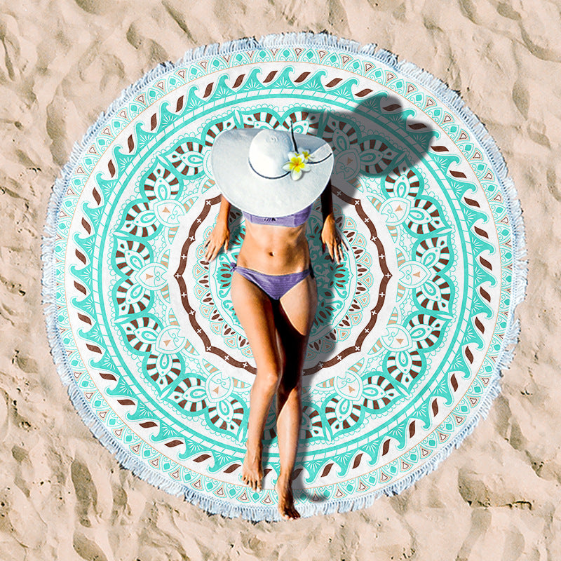 Round beach blanket with floral watercolor motifs Kalsten
