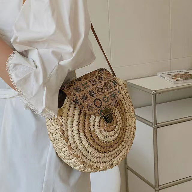 Round Bast Bag with Adjustable Leather Strap Kalsten