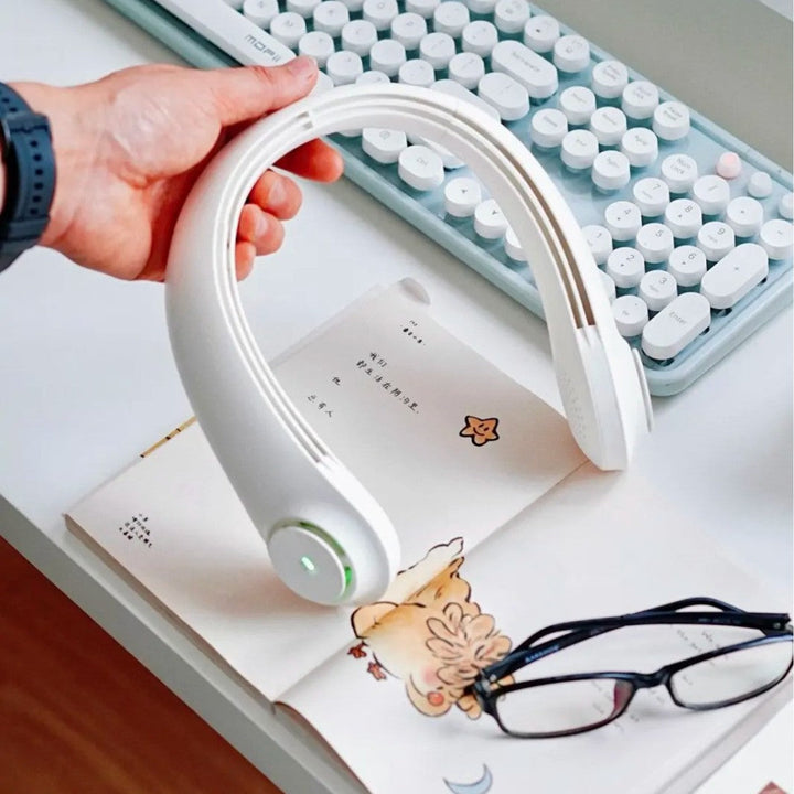 Unisex nan ergonomic neck fan bladeless with rechargeable battery, quiet motor, and adjustable airflow Kalsten