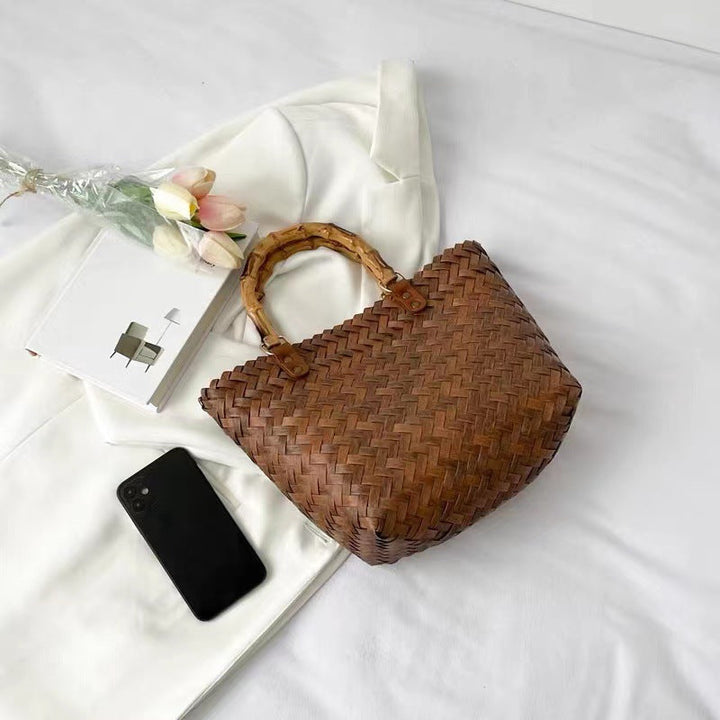 Handcrafted basket bag with bamboo handles Kalsten