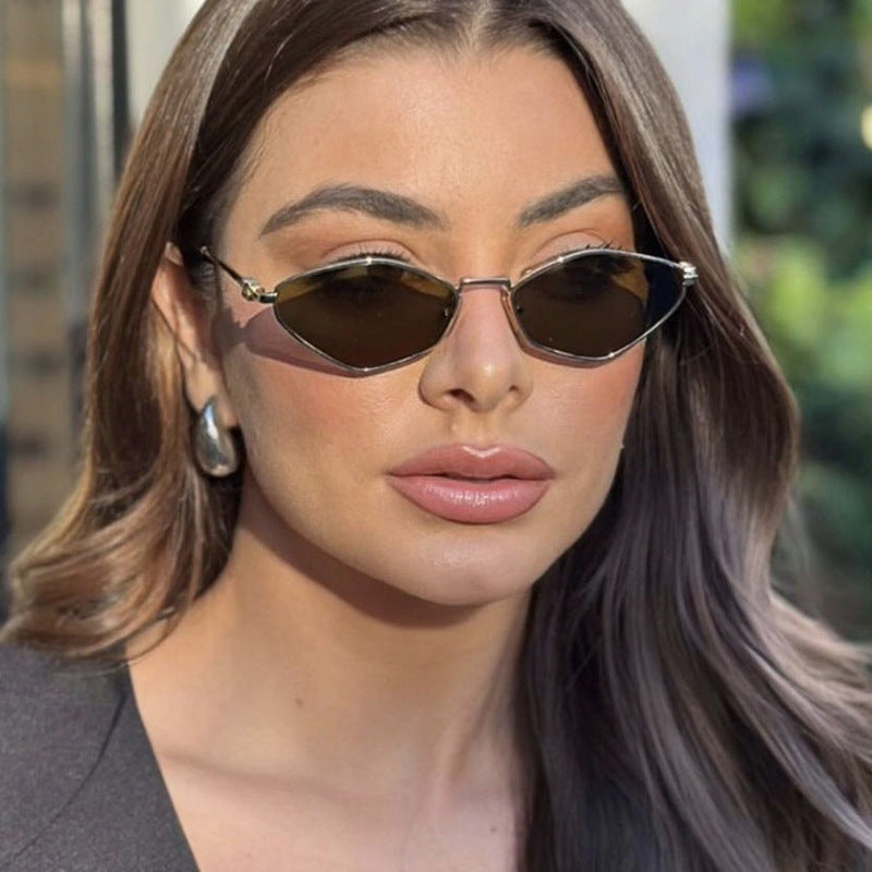 Women's geometric sunglasses with glossy metal frame and polarized lenses Kalsten