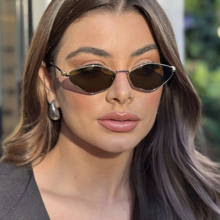 Women's geometric sunglasses with glossy metal frame and polarized lenses Kalsten