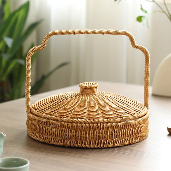 Handwoven Round Serving Basket with Ergonomic Handle Kalsten
