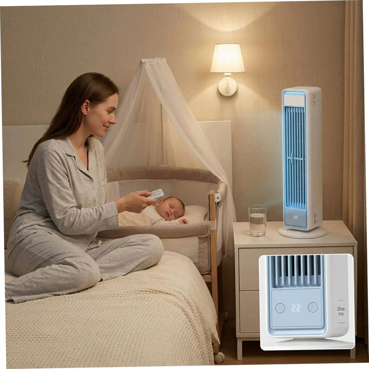 Unisex one-size slim vertical personal air circulator with remote control adjustable louvers whisper-quiet DC motor Kalsten
