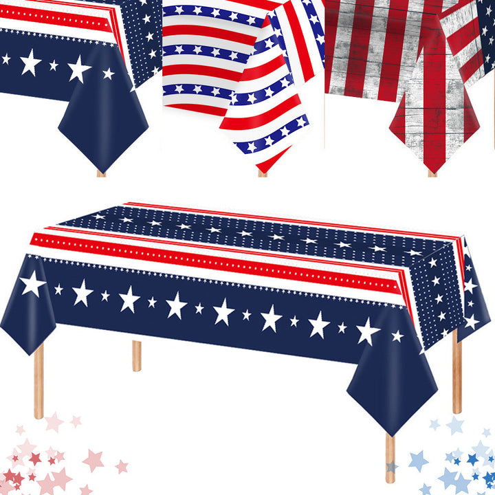 Independence Day Festive Vinyl Rectangular Tablecloth with Star Border Pattern Kalsten
