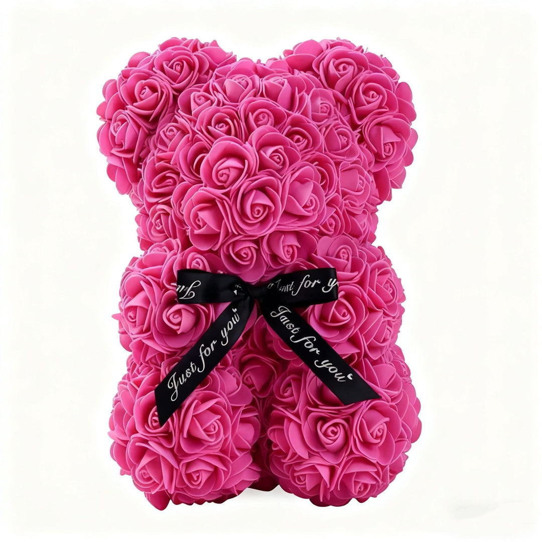 Handcrafted Foam Rose Teddy Bear Gift Sculpture With Satin Ribbon
