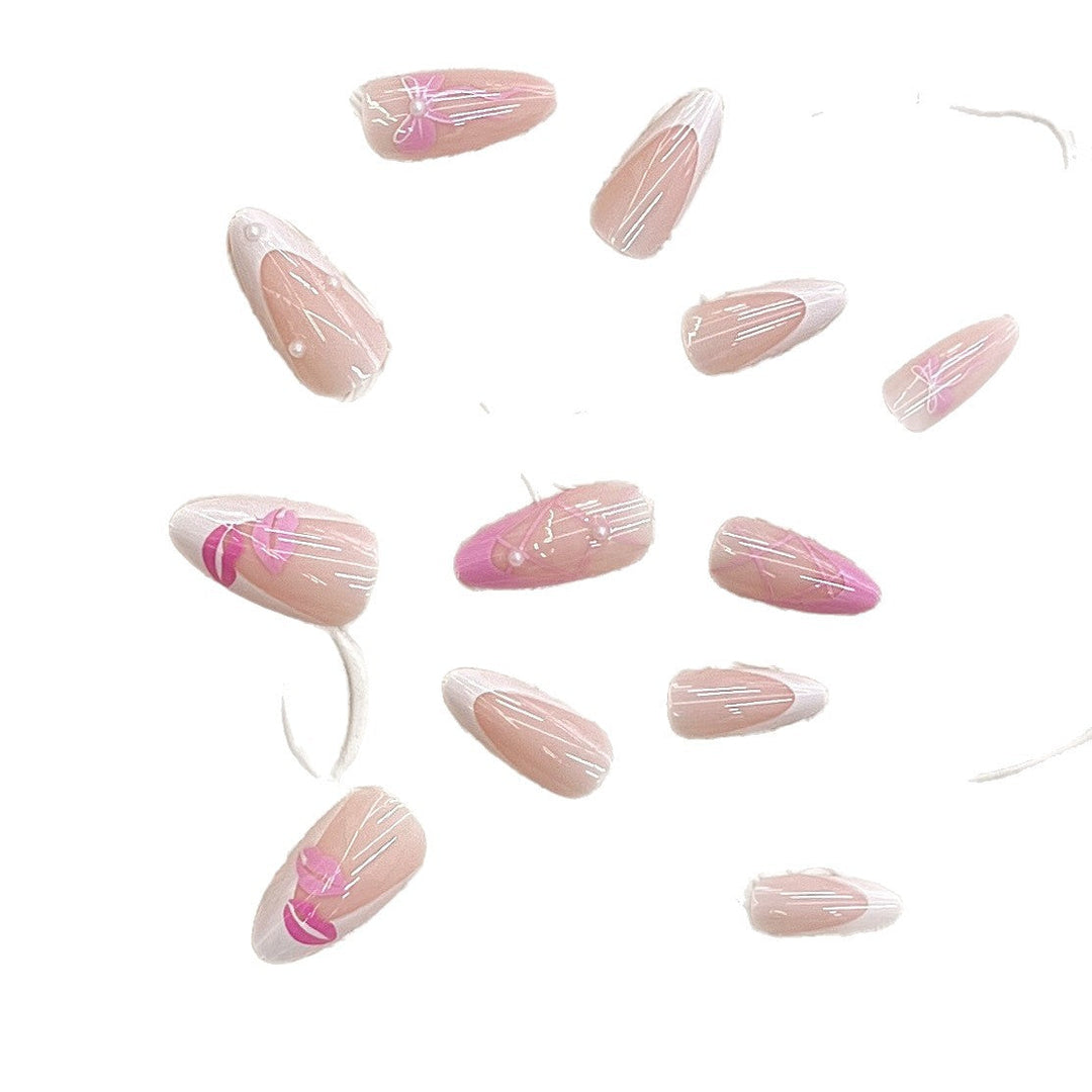 Artistic Press-On Nail Set with Kiss and Bow Design Kalsten