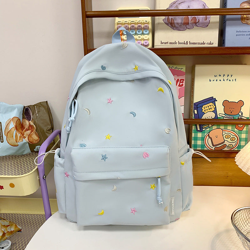 Embroidered Star and Moon Pattern School Backpack