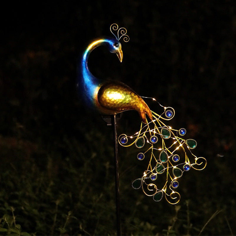 Decorative Metal Peacock Garden Stake Sculpture With Integrated LED Fairy Lights And Weatherproof Outdoor Stake Kalsten