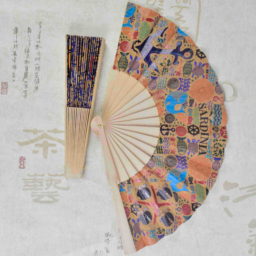 Ladies fan with cultural motif and elegant wooden frame Kalsten