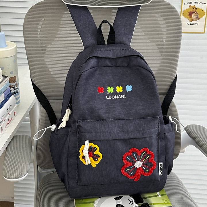 Embroidered Floral Design School Backpack