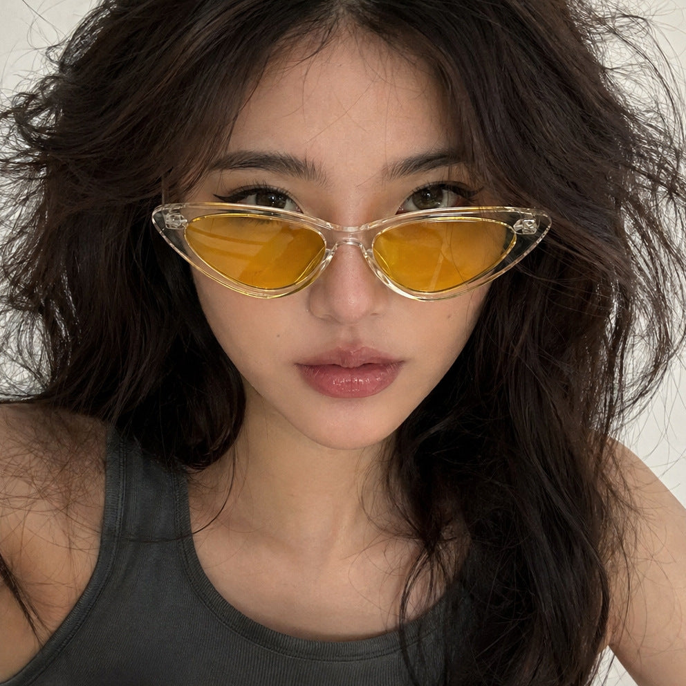 Women's Cat-Eye Sunglasses with Transparent Frame Construction and Yellow Lenses Kalsten