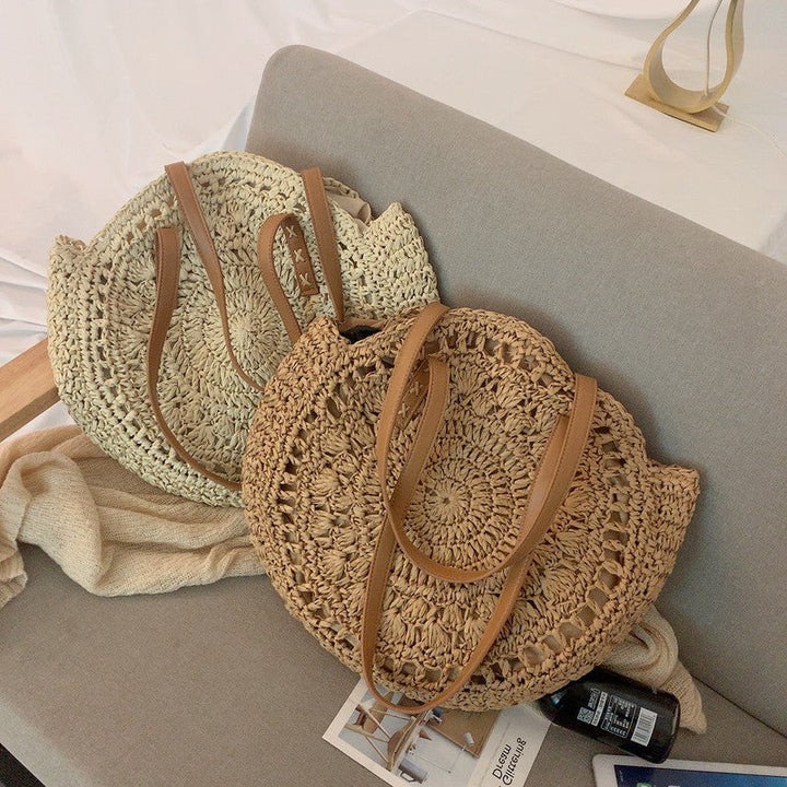 Handmade Round Bag Made of Natural Bast Kalsten