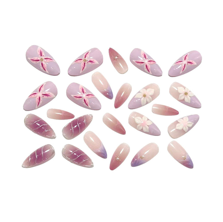 Exquisite Artificial Nails with Floral Design and Glitter Accents Kalsten