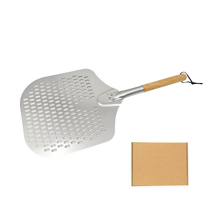 long-handled perforated pizza peel set with wooden handle stainless steel cutter and triangle server Kalsten