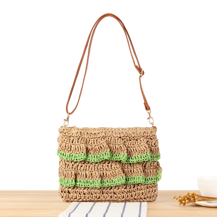 Handbag with Ruffle Design Made of Braided Straw Kalsten