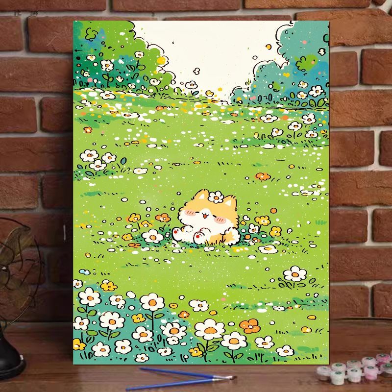 Cute Cat Illustration Canvas Art Print Kalsten