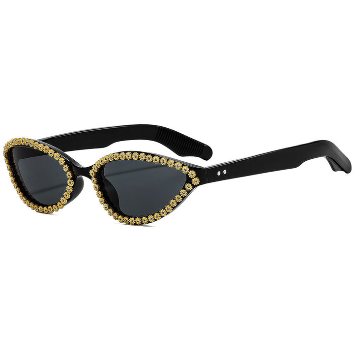 Ladies Glamorous Cat-Eye Sunglasses with Sparkling Flower Accents Kalsten